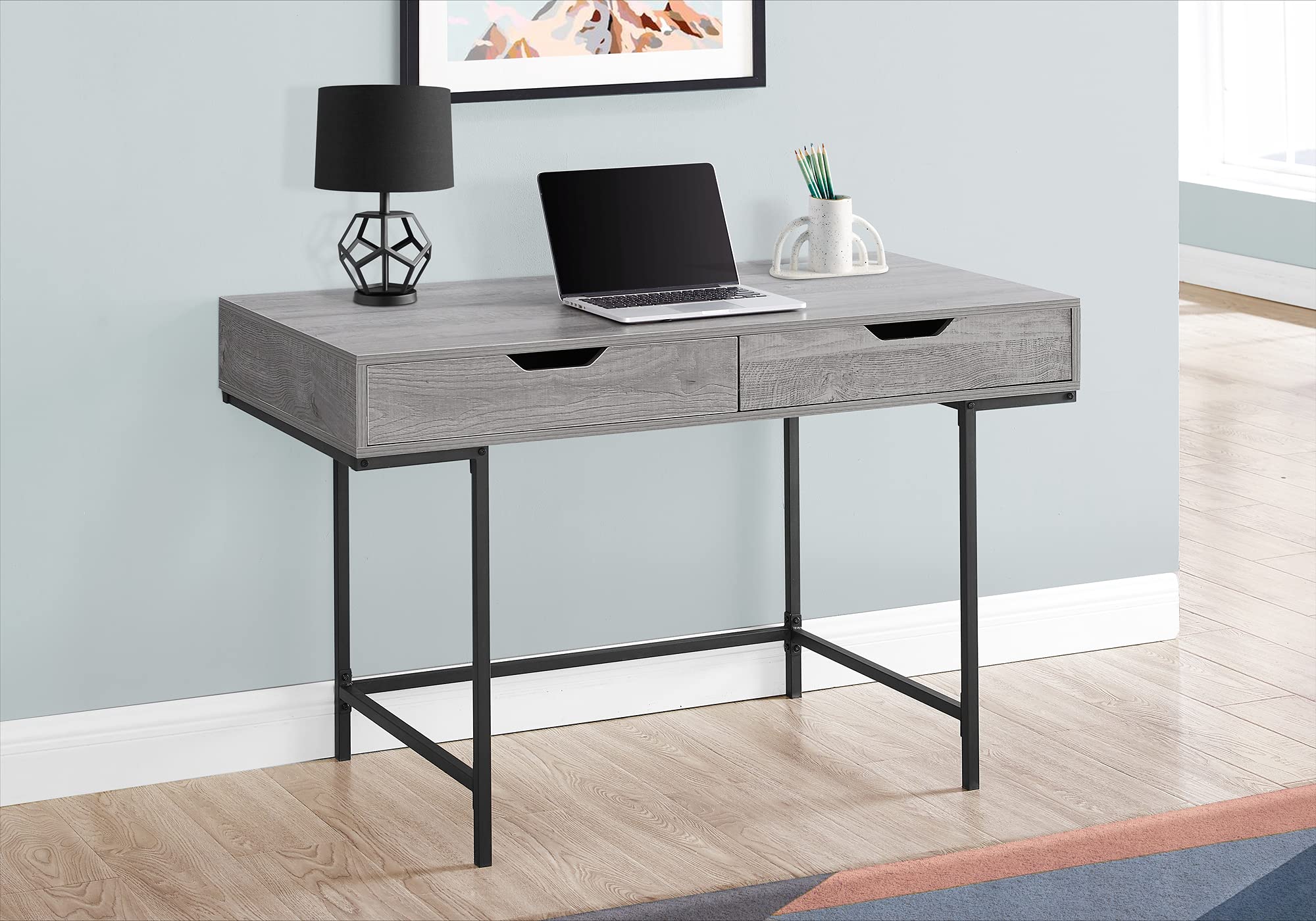 Monarch Specialties I 7553 Computer Desk, Home Office, Laptop, Storage Drawers, 48' L, Work, Metal, Laminate, Grey, Black, Contemporary, Modern