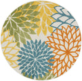 Nourison Aloha Indoor/Outdoor Floral Turquoise Multicolor 5'3' X Round Area Rug, (5' Round)