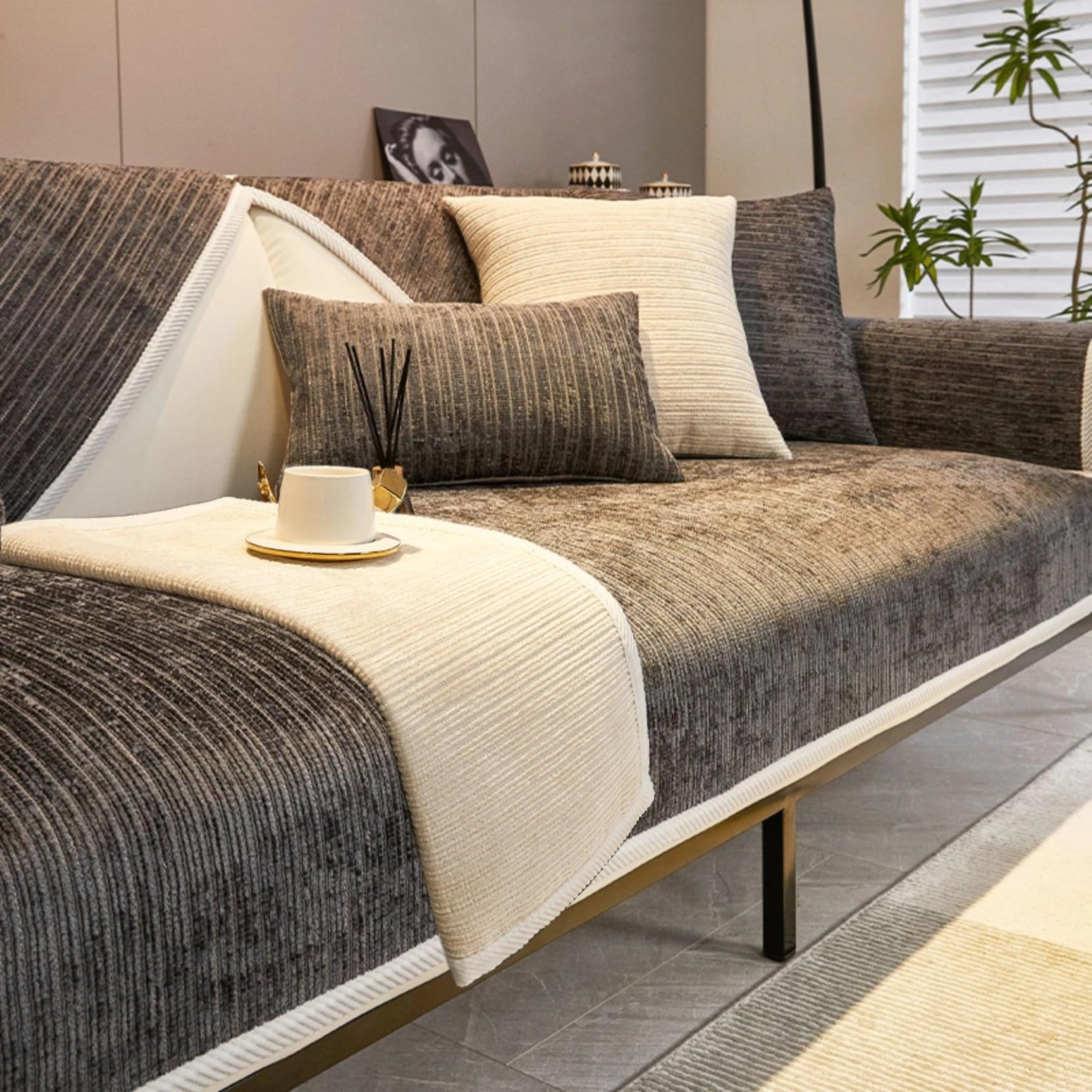 Sofa Cover - Funny Couch Covers For Sofa, Striped Chenille Anti-Scratch Couch Cover, Protector Couch Cover Washable Anti-Slip So