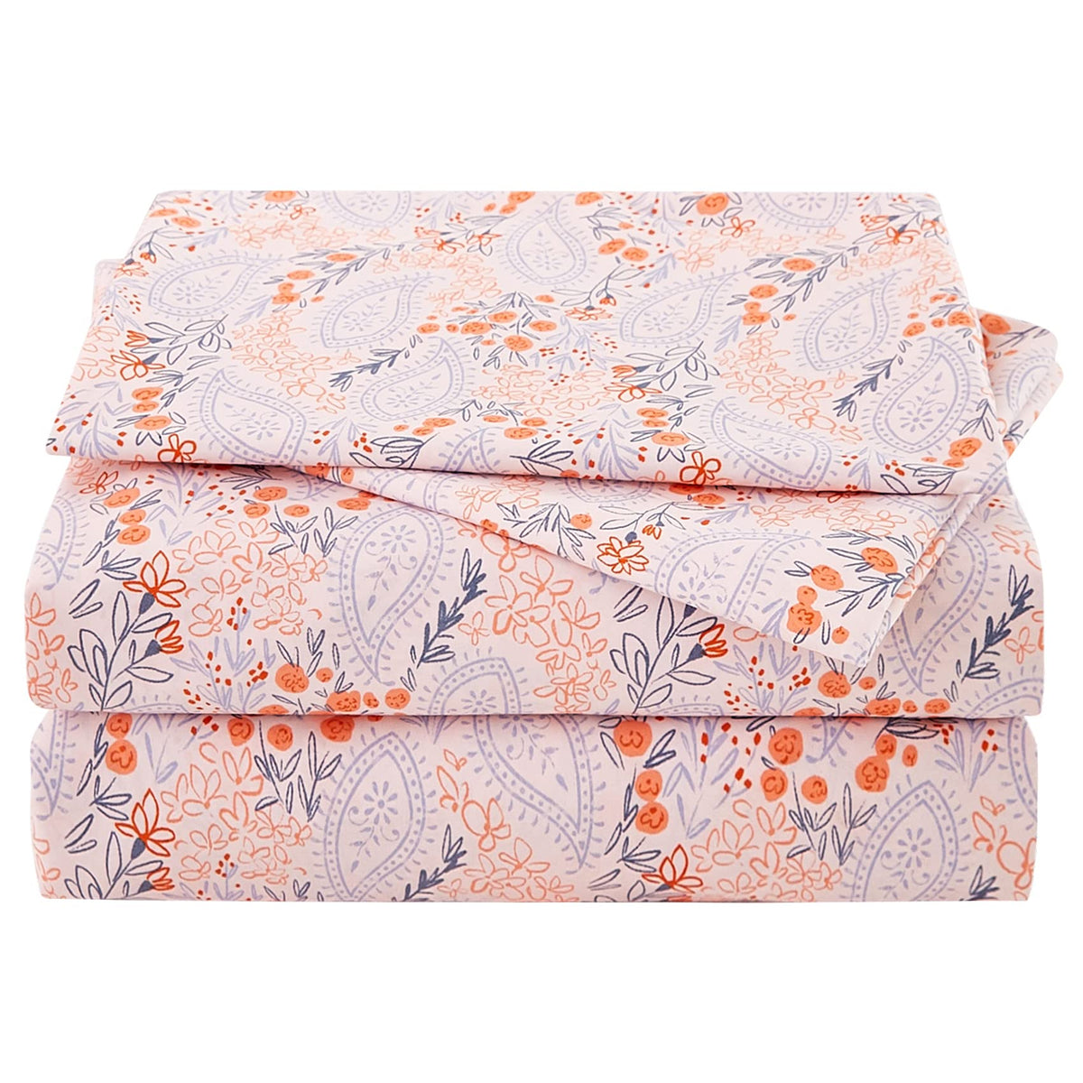 Jsd Pink Floral Sheet Set Queen Size, Blue Paisley Print Microfiber Bed Sheets 4 Piece, Soft Wrinkle Free