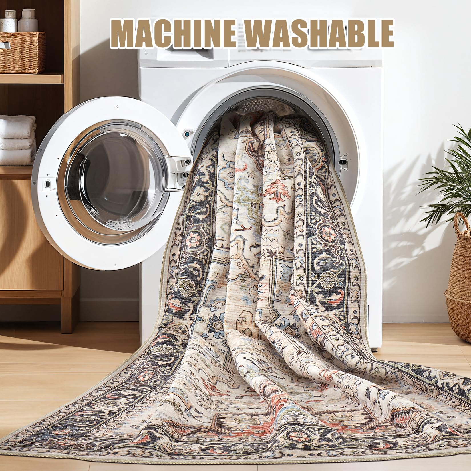 Homewill Area Rug Living Room Rugs - 6X9 Soft Machine Washable Oriental Vintage Floral Distressed Rug Large Indoor Floor Carpet
