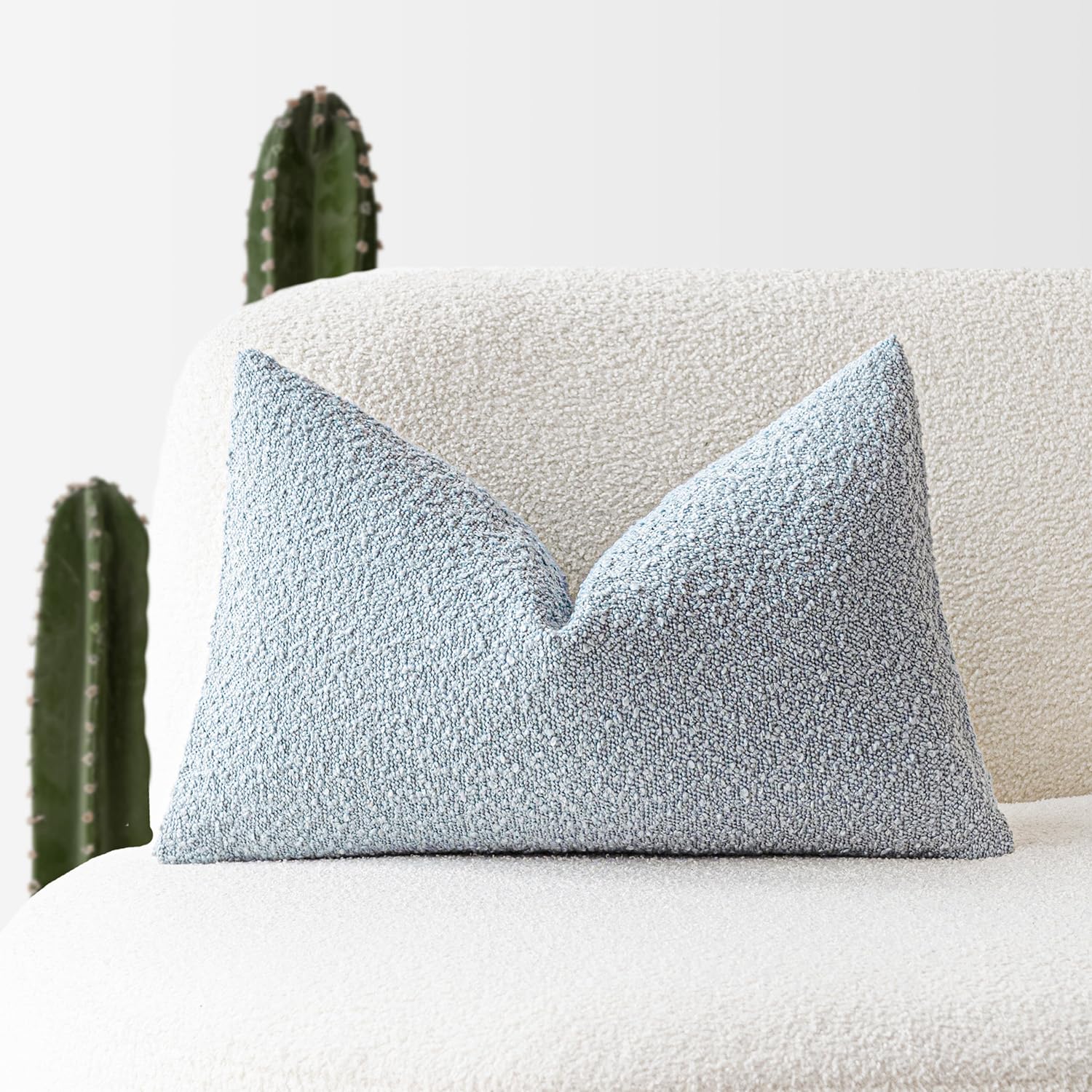 Foindtower Modern Textured Boucle Lumber Throw Pillow Covers Accent Solid Decorative Pillow Cases Cozy Couch Cushion Case for So