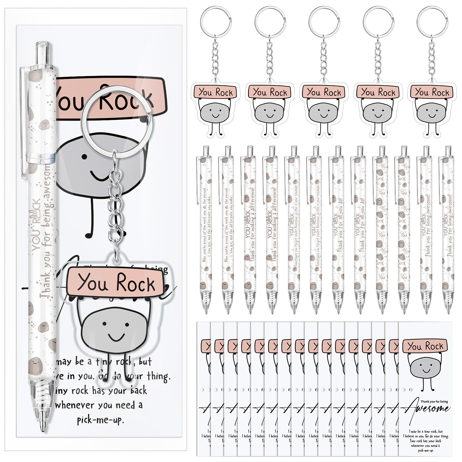 Sayglossy 36 Sets Employee Inspirational Gifts Bulk Pens and Keychains with Funny Card Emotional Positive Gifts for Thanksgiving