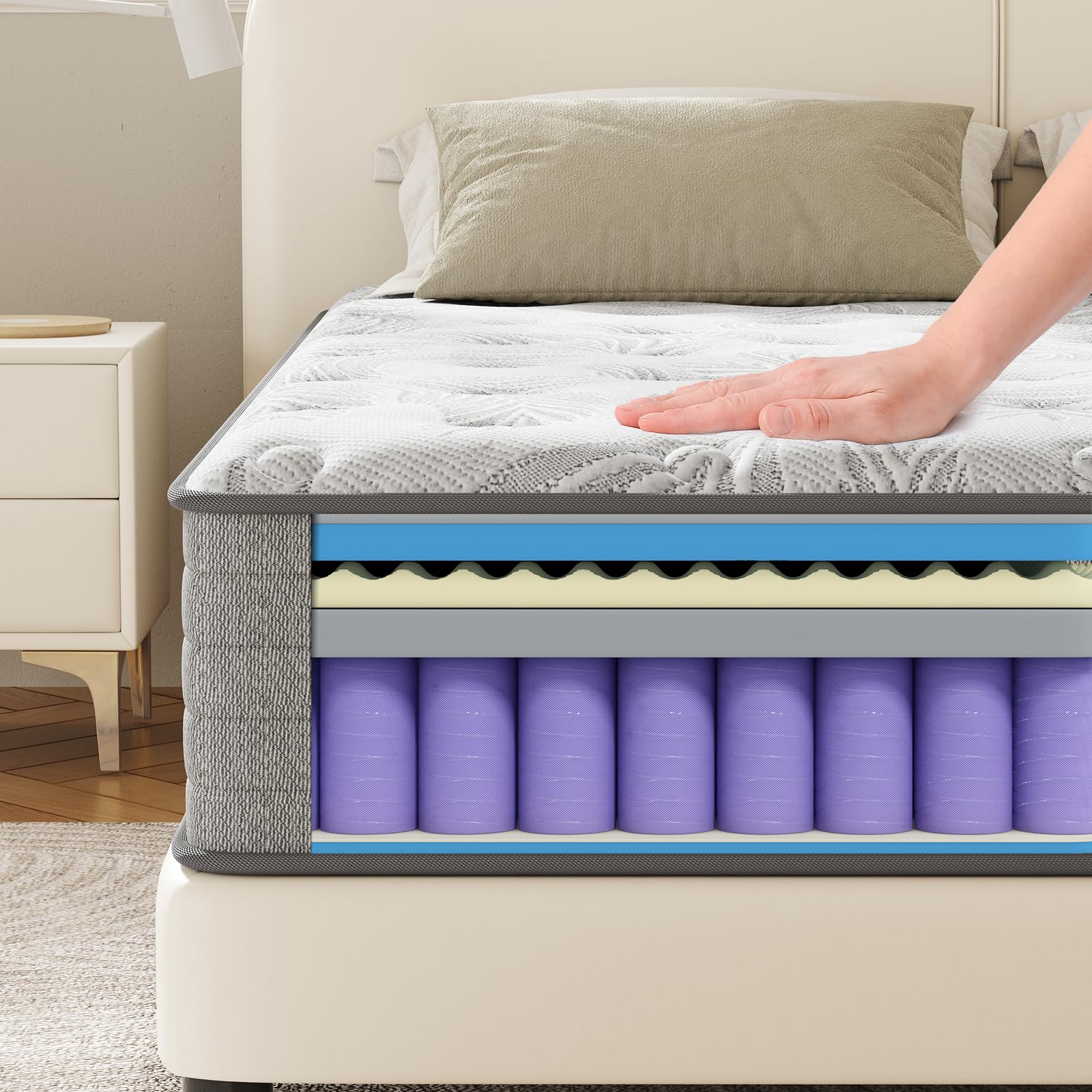 KOW Queen Size Mattress 12 Inch Gel Infused Memory Foam Pocket Spring Hybrid Medium Firm