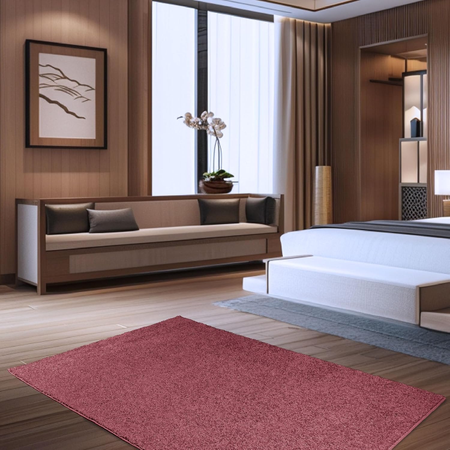 Ambiant Pet Friendly Solid Color Area Rug, Cranberry, 20 x 40 Half Round, Indoor, Stain Resistant, Perfect for Living Room & Entryway