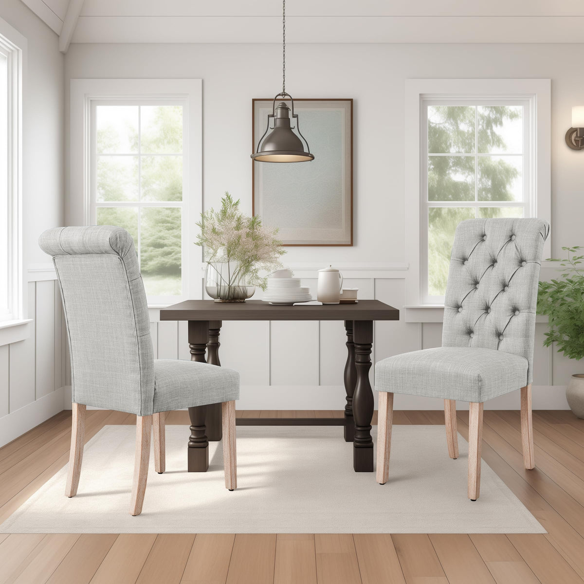 Chun Yi Tufted Dining Chairs Set Of 2, Upholstered Fabric Dining Room Chairs With Button Tufted Back And Solid Wood Legs, Parson