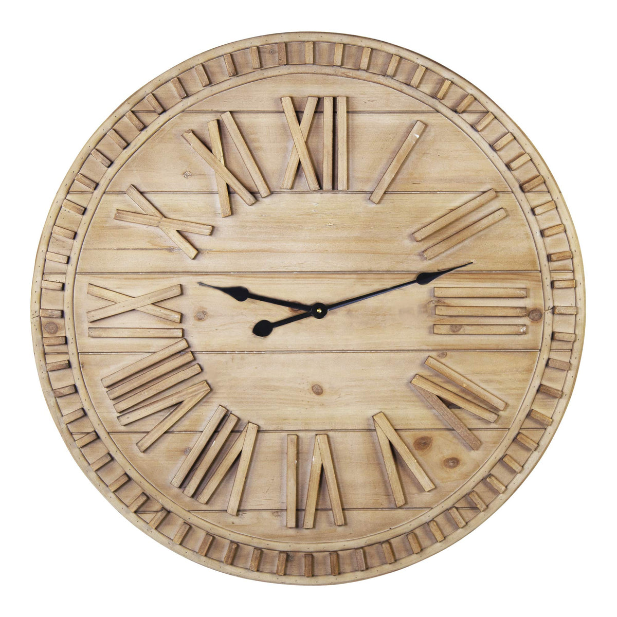 Stratton Home Decor 31.50 Inch James Wood Wall Clock - Nature-Inspired, Decorative Art Piece For Bedrooms, Living Room, Office, Study, Kitchen - Semi-Gloss Metal Hands, Wooden Face