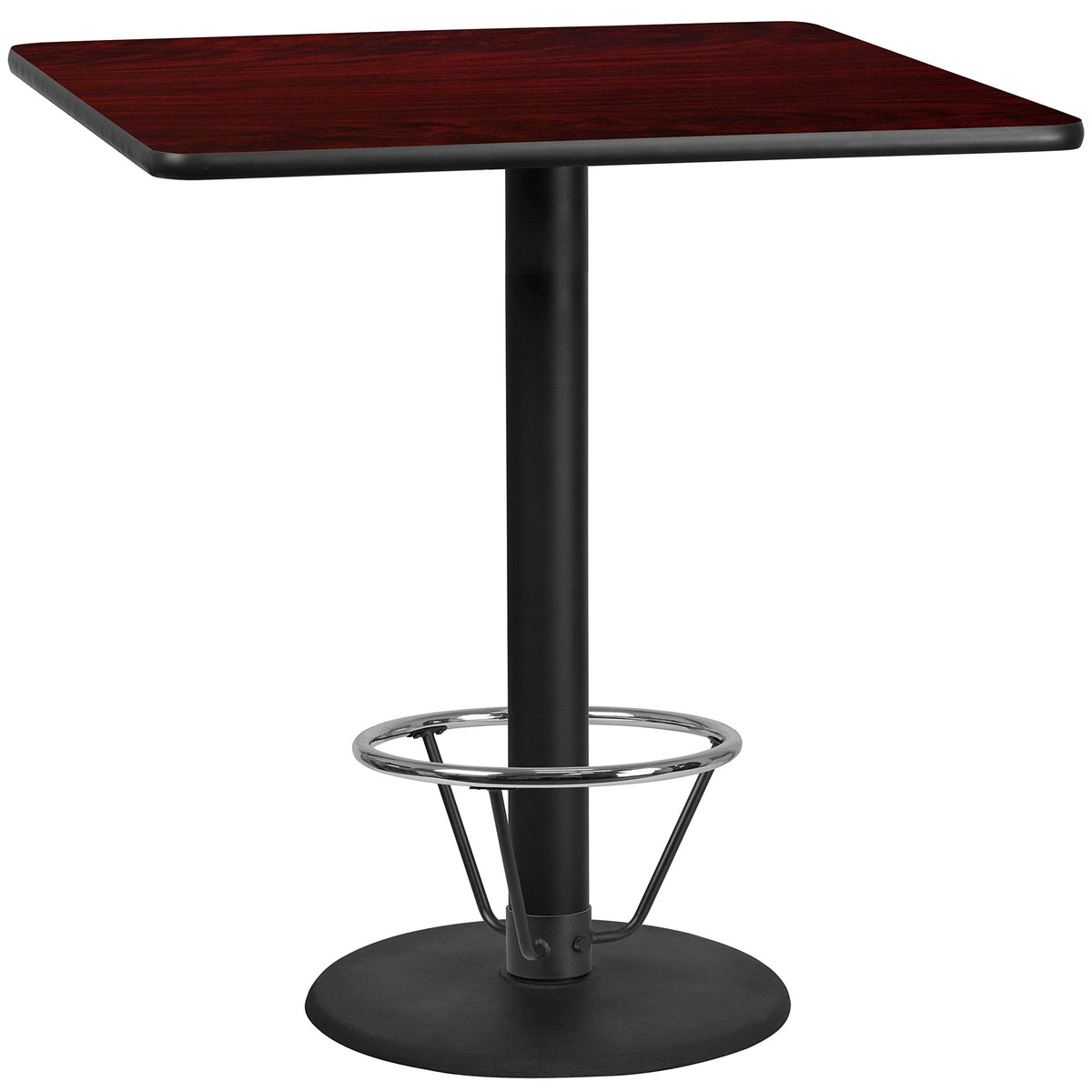 Flash Furniture Stiles 42'' Square Mahogany Laminate Table Top with 24'' Round Bar Height Table Base and Foot Ring