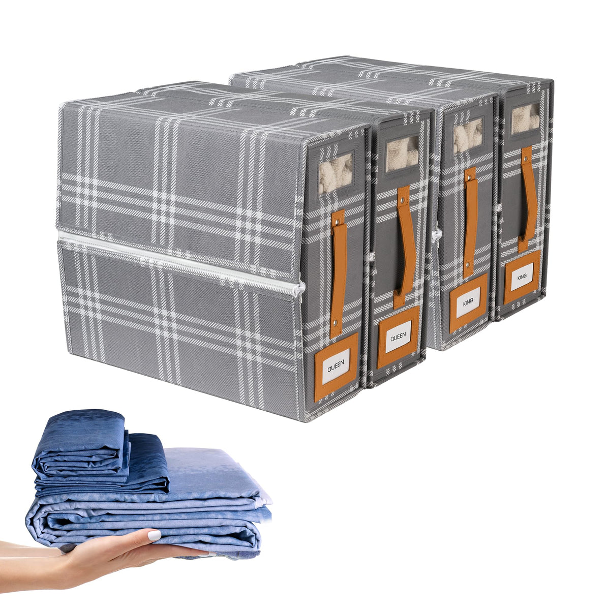 Home Of Dutton 4-Pack Bed Sheet Organizers| Windowpane Storage And Foldable Sheet Organizer For Linen Closets, Clear Window For