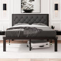 Feonase Full Size Metal Bed Frame, Heavy-Duty Platform Bed Frame With Linen Upholstered Headboard, 12' Storage Space, Steel Slats Support, No Box Spring Needed, Gray
