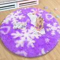 EVOIONOS Round Purple Rugs for Girl Bedroom, 4x4 Feet Fluffy Circle Purple Snowflake Rug for Room Decor, Circular Plush Snowflak