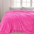 Newcosplay Super Soft King Blanket Hot Pink Premium Silky Flannel Fleece 3D Ribbed Jacquard Lightweight Bed Blanket All Season U