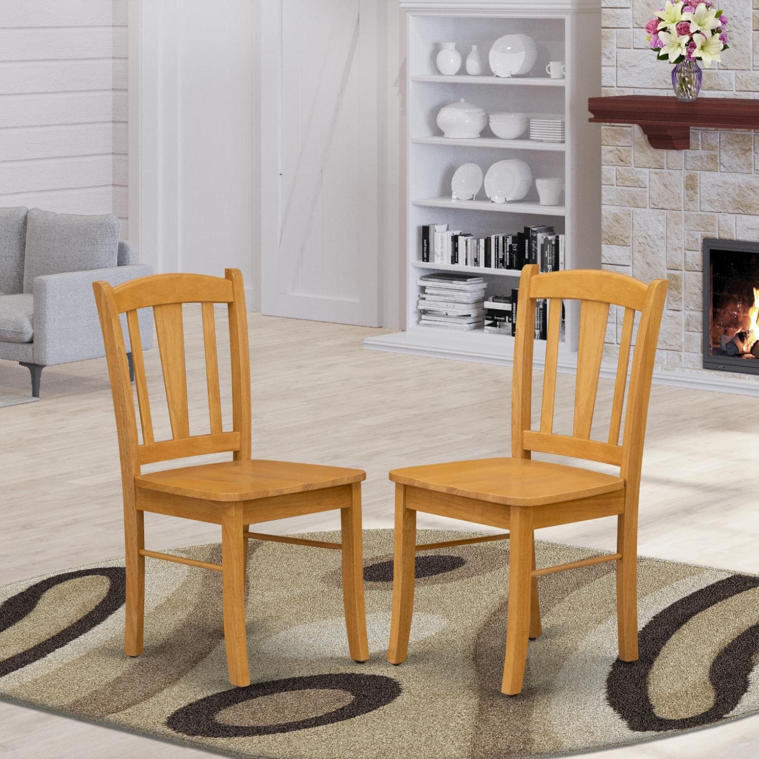 East West Furniture DLC-OAK-W Dublin Dining Chairs - Slat Back Wooden Seat Chairs, Set of 2, Oak