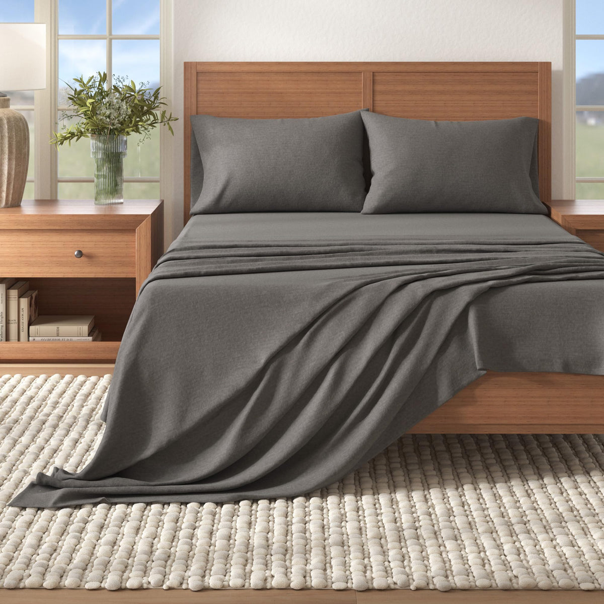 Flannel Sheet Set California King Size - Heathered Cotton Blend, Double-Brushed, Winter Bed Sheets - Ultra-Soft, Cozy, 4-Piece R