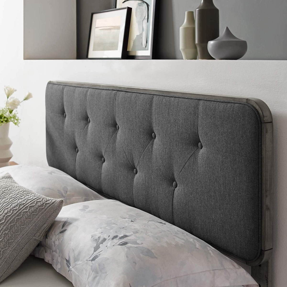 Modway Mod-6235-Gry-Cha Collins Tufted King Fabric And Wood Headboard, Gray Charcoal