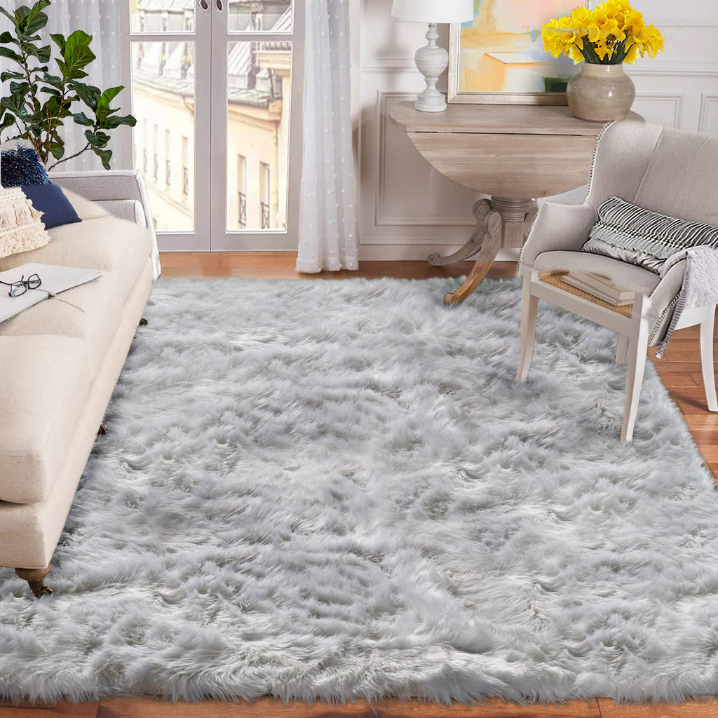 ORINOVA Shag Washable Area Rugs 8x10 Grey Fluffy Rug for Living Room Large Faux Sheepskin Shaggy Fur Area Rugs for Bedroom Nurse