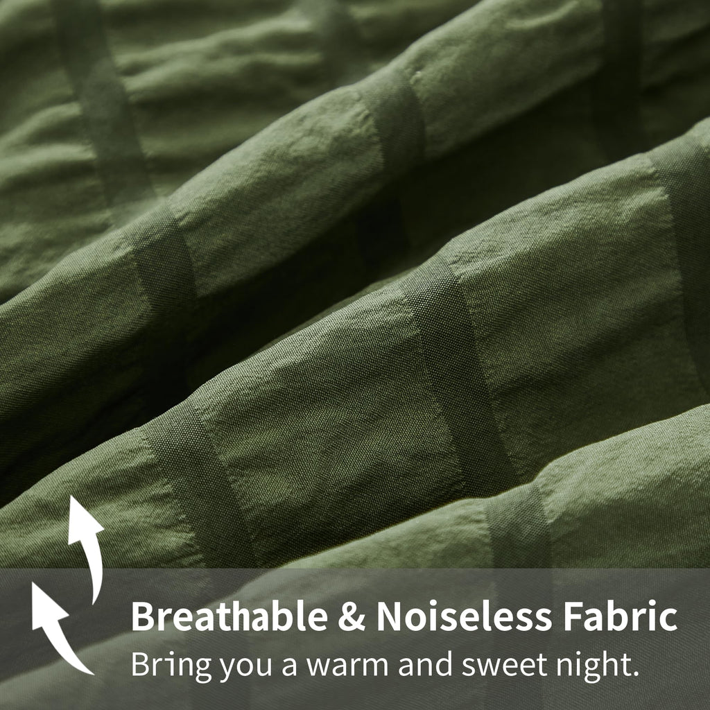 Avelom Dark Olive Green Seersucker Twin Comforter Set (68X90 Inches), 2 Pieces-100% Soft Washed Microfiber Lightweight Comforter With 1 Pillowcase, All Season Down Alternative Bedding Set