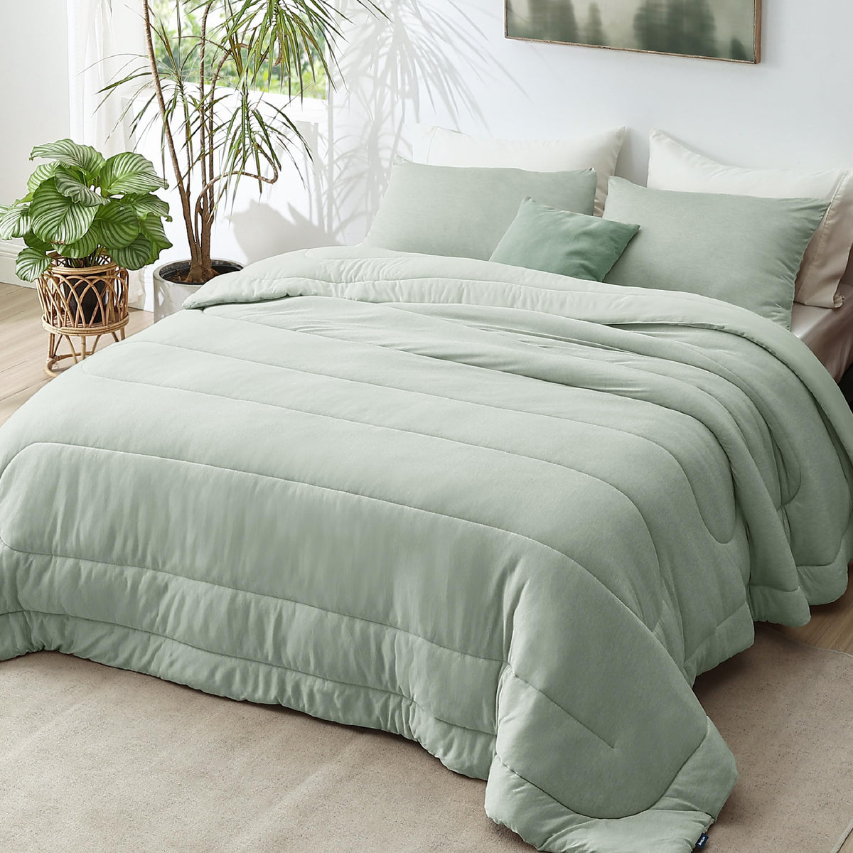 Bedsure Cal King Comforter Set - Cooling And Warm Bed Set, Sage Green Reversible All-Season Cooling Comforter, 3 Pieces, 1 Calif