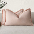 Foindtower Set Of 2 Decorative Linen Fringe Throw Pillow Covers Farmhouse Cushion Cover With Tassels Lumbar Accent Pillowcase Fo