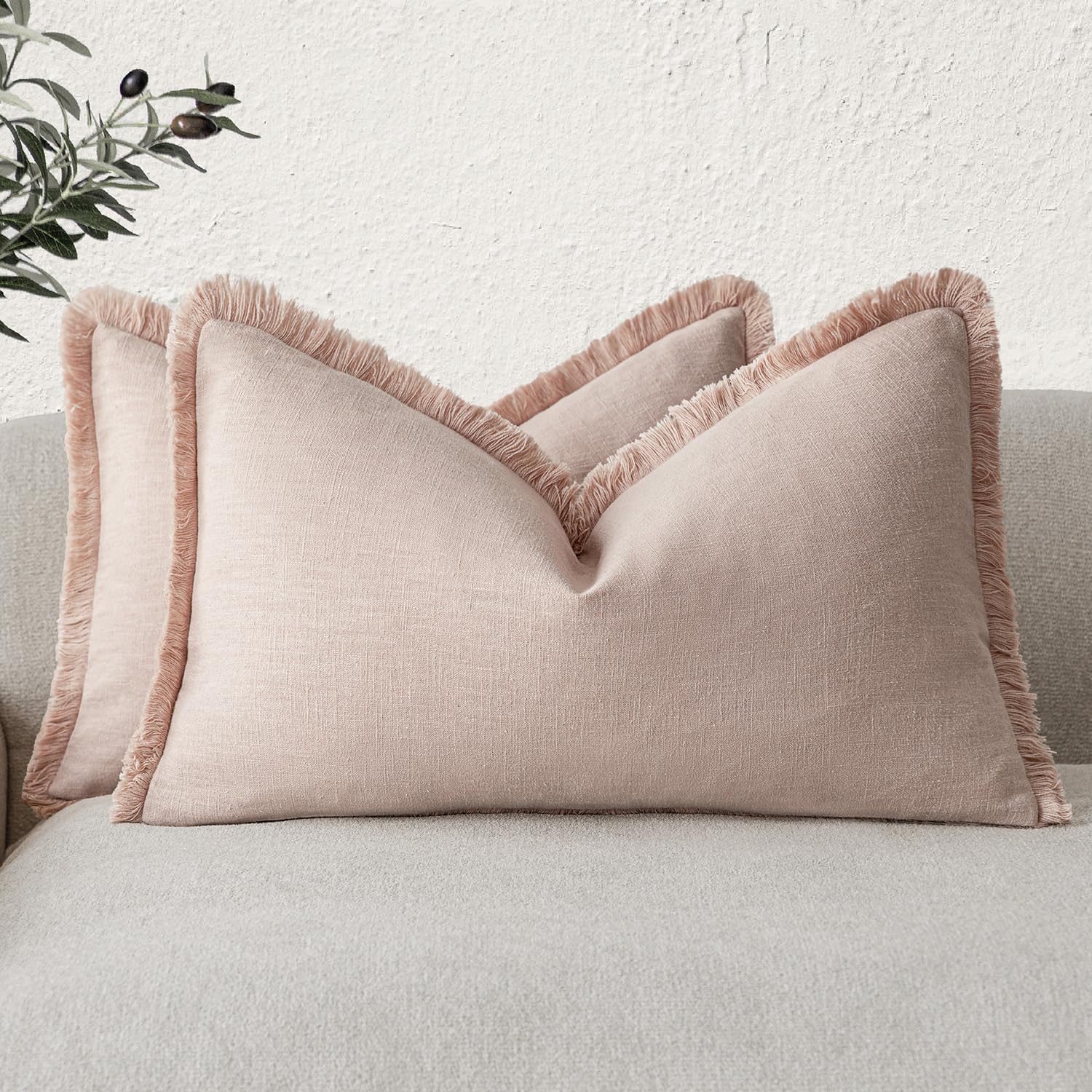 Foindtower Set Of 2 Decorative Linen Fringe Throw Pillow Covers Farmhouse Cushion Cover With Tassels Lumbar Accent Pillowcase Fo