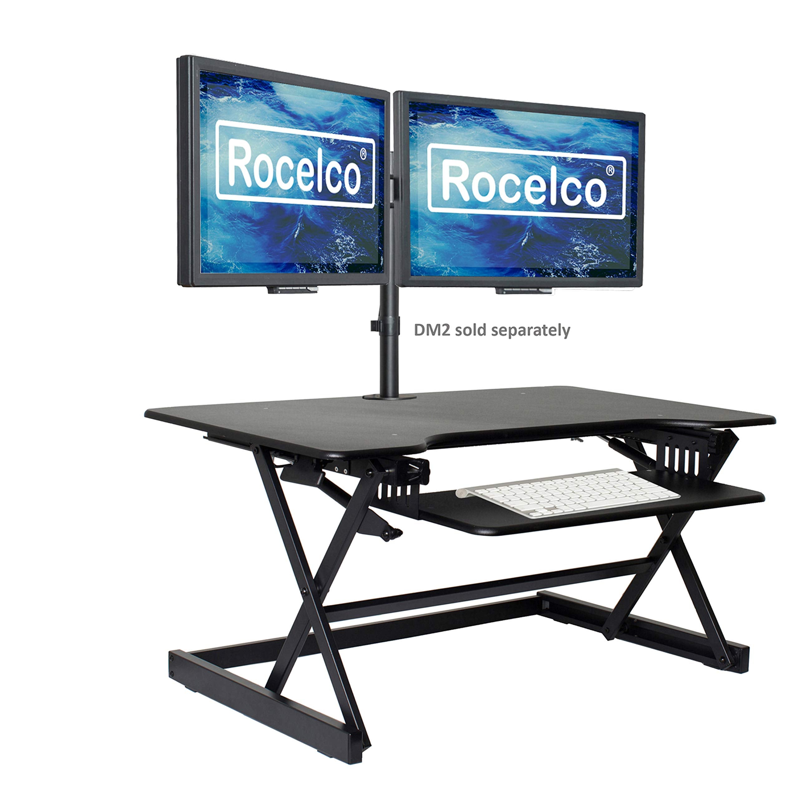 Rocelco 40 Large Height Adjustable Standing Desk Converter - Quick Sit Stand Up Dual Monitor Riser - Gas Spring Assist Computer 