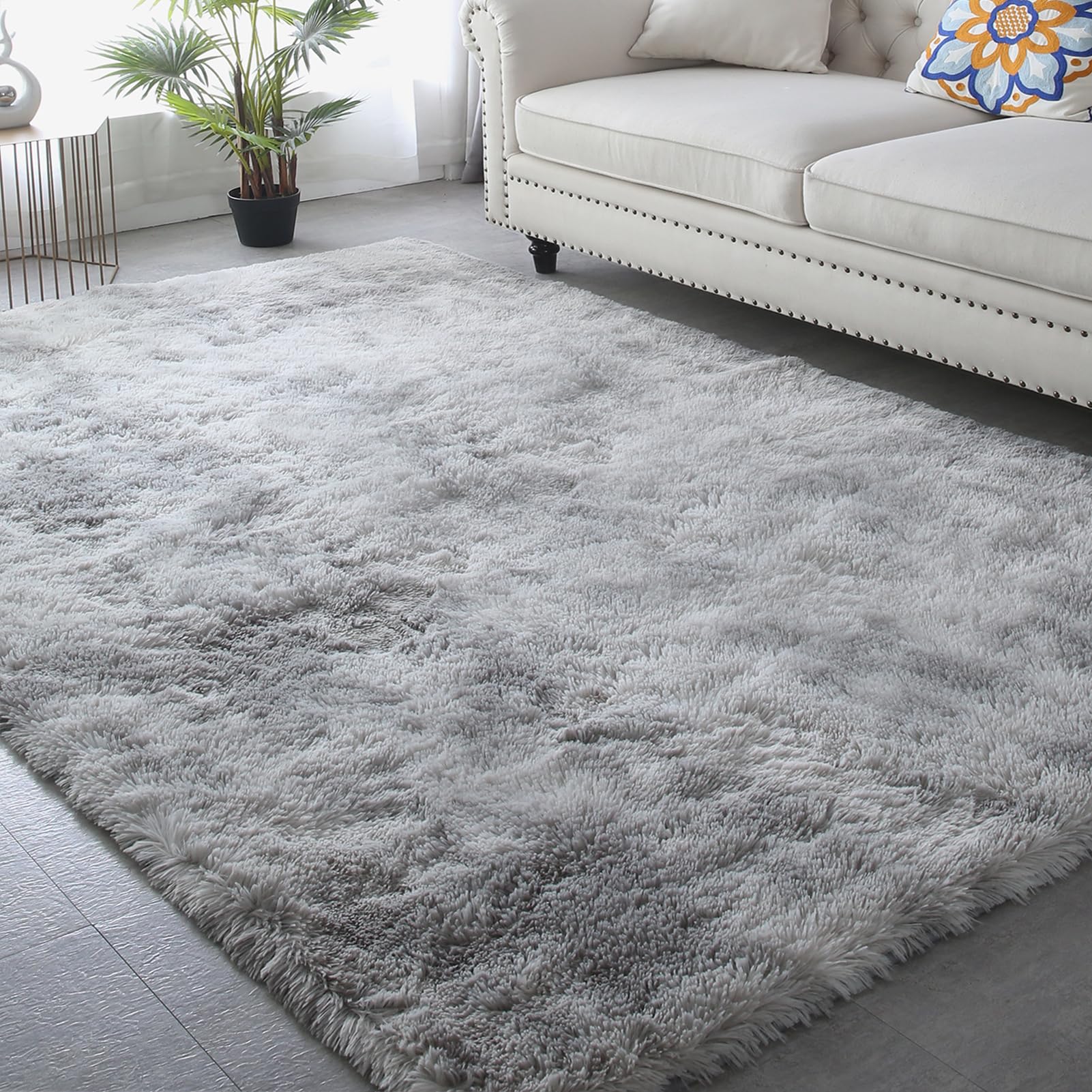 CAIYUECS Flluffy Area Rug 8x10 - Grey Plush Shag Rugs for Living Room Bedroom - Large Modern Soft Indoor Non-Slip Shaggy Floor C