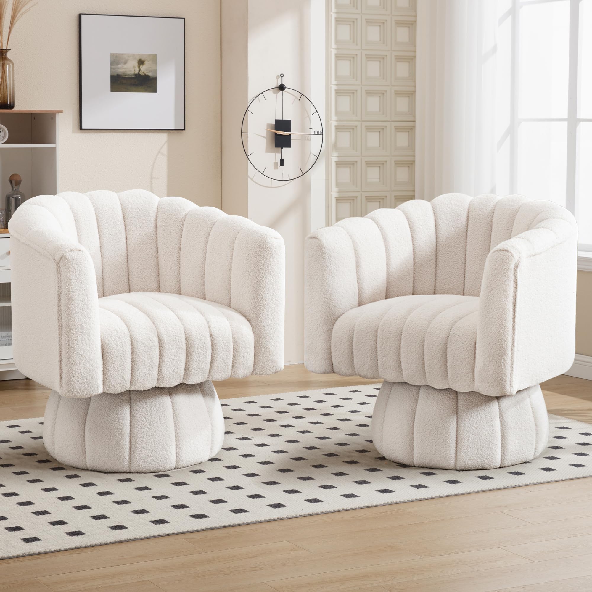 Yuuijoaa Swivel Accent Barrel Chair Set Of 2- Cute Comfy Small Round 360 Arm Chair Teddy Sofa Club Reading Chair For Living Room