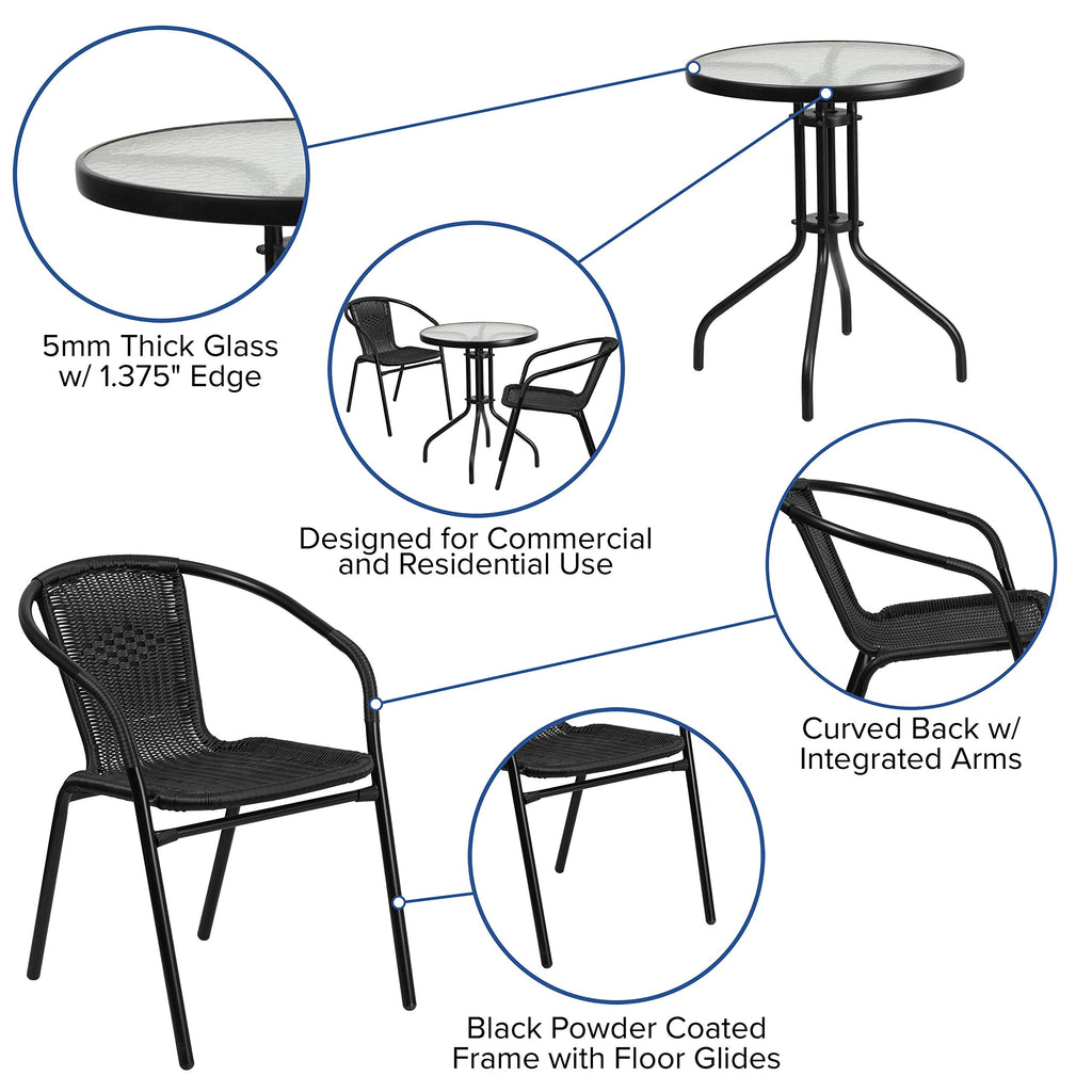 Flash Furniture TLH-071RD-037BK2-GG 23.75RD Black Patio Table Set, 23.75"