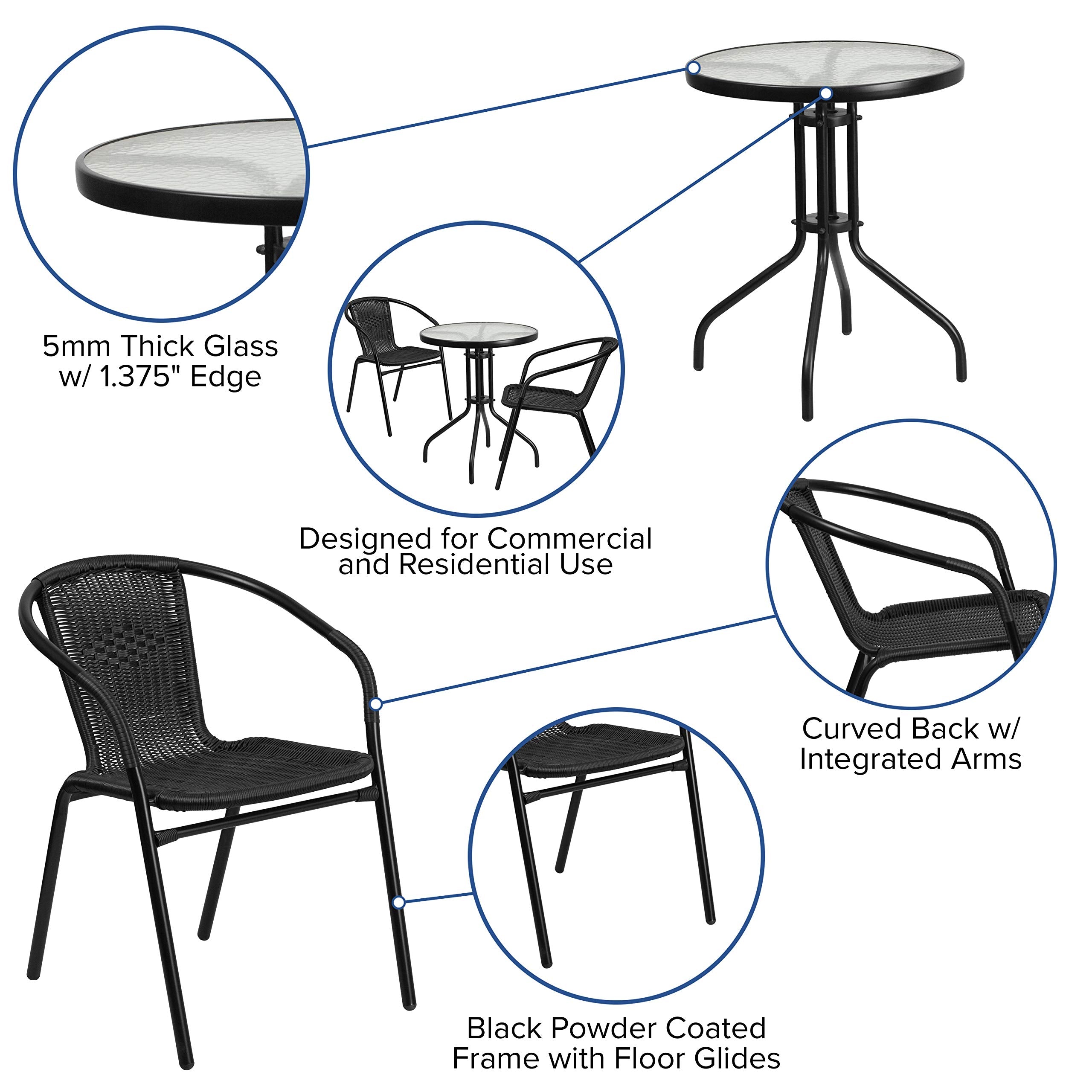 Flash Furniture TLH-071RD-037BK2-GG 23.75RD Black Patio Table Set, 23.75"