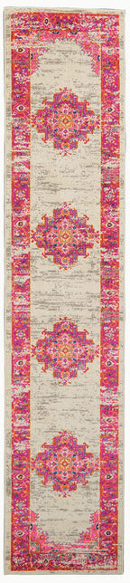 Nourison Passion Ivory/Fuchsia 2'2'' x 7'6'' Area-Rug, Boho, Traditional, Easy-Cleaning, Non Shedding, Bed Room, Living Room, Ha