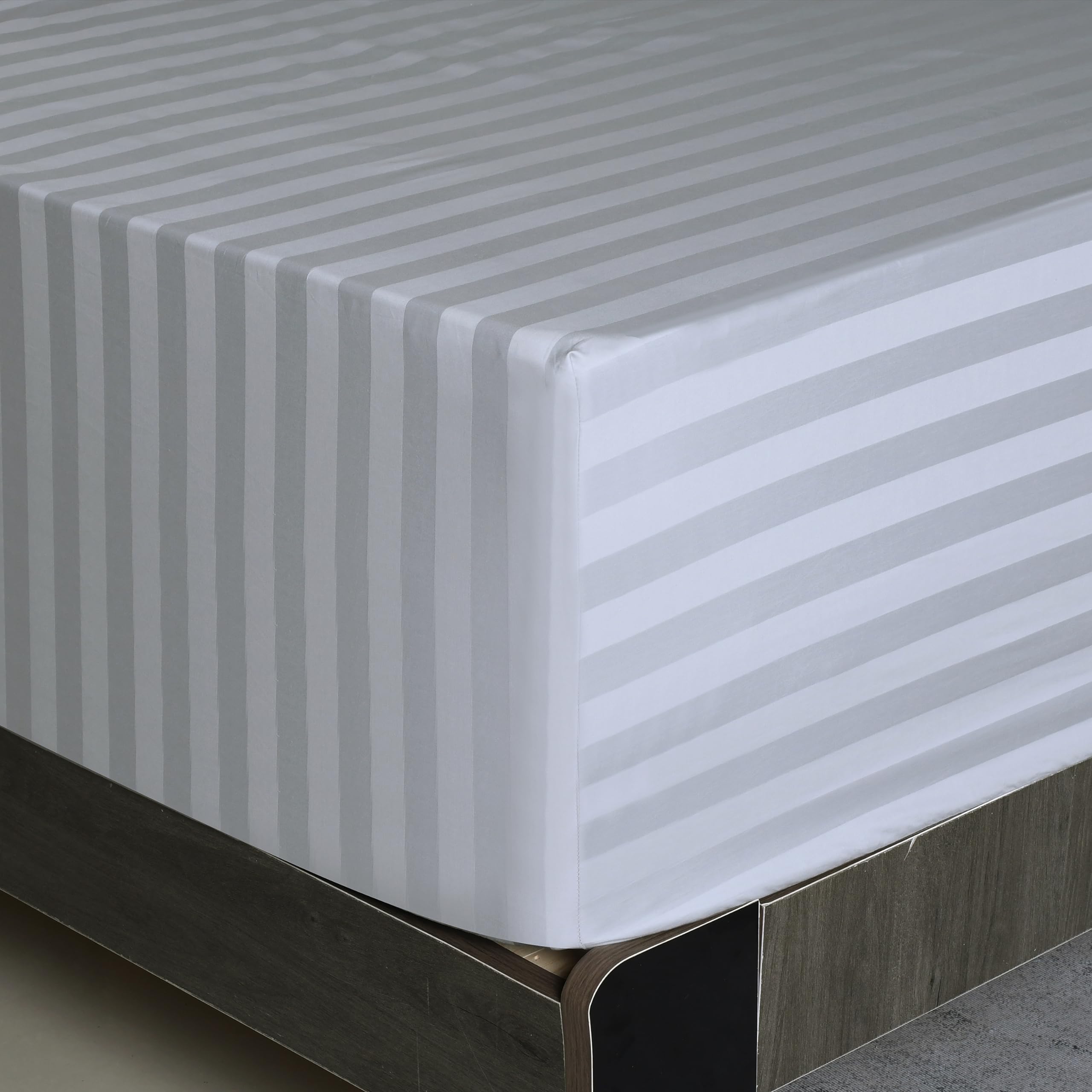 Full Size Striped Fitted Sheet Only Gray Color, 100% Egyptian Cotton 600 Thread Count, 16'' Deep Pocket Premium Cotton Mattress