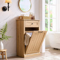 IFBUY Tilt Out Laundry Hamper Cabinet, 10 Gallon Farmhouse Trash Can Cabinet with Drawer, Hidden Wood Garbage Can Bin Cabinets w