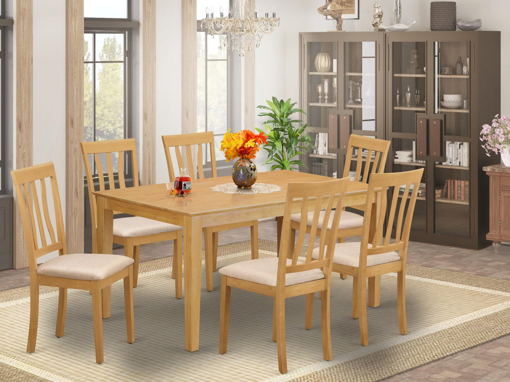 East West Furniture CAAN7-OAK-C 7 Piece Dining Room Table Set Consist of a Rectangle Kitchen Table and 6 Linen Fabric Upholstered Dining Chairs, 36x60 Inch, Oak