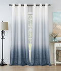 Central Park Ombre Rayon Blend Heavy Linen Texture Window Curtain Panel 6 Grommets Top Gradient Cream White to Indigo Blue Windo