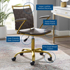 Modway Fuse Webbed Back Faux Leather And Gold Metal Adjustable Office Chair, Brown