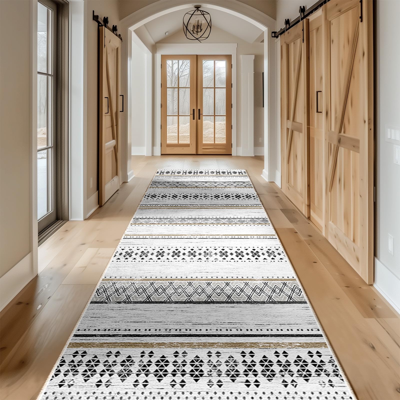 BESTSWEETIE 2x10 Hallway Runner Rugs Washable Rug Moroccan Farmhouse Neutral Geometric Low Pile Non-Slip Soft Rug for Entryway B