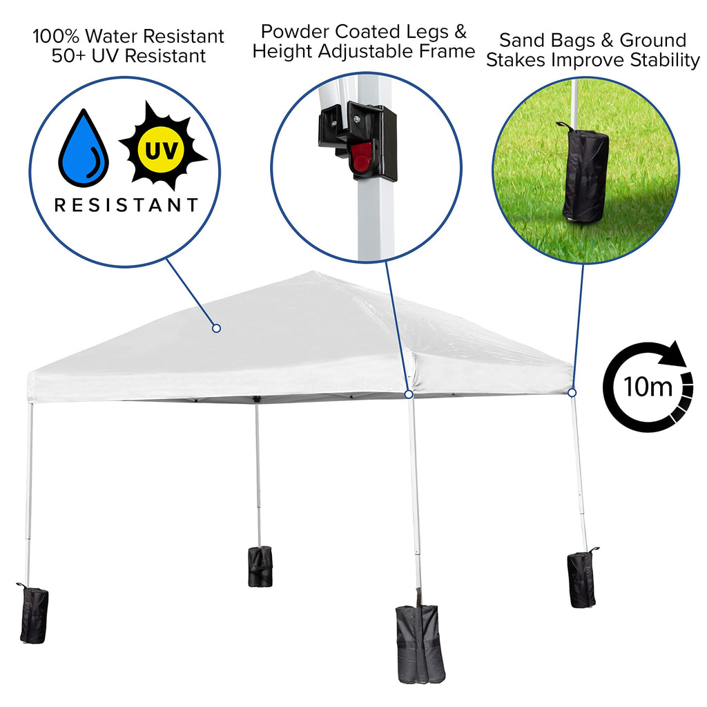 Flash Furniture Harris 10'X10' White Pop Up Event Straight Leg Canopy Tent With Sandbags And Wheeled Case