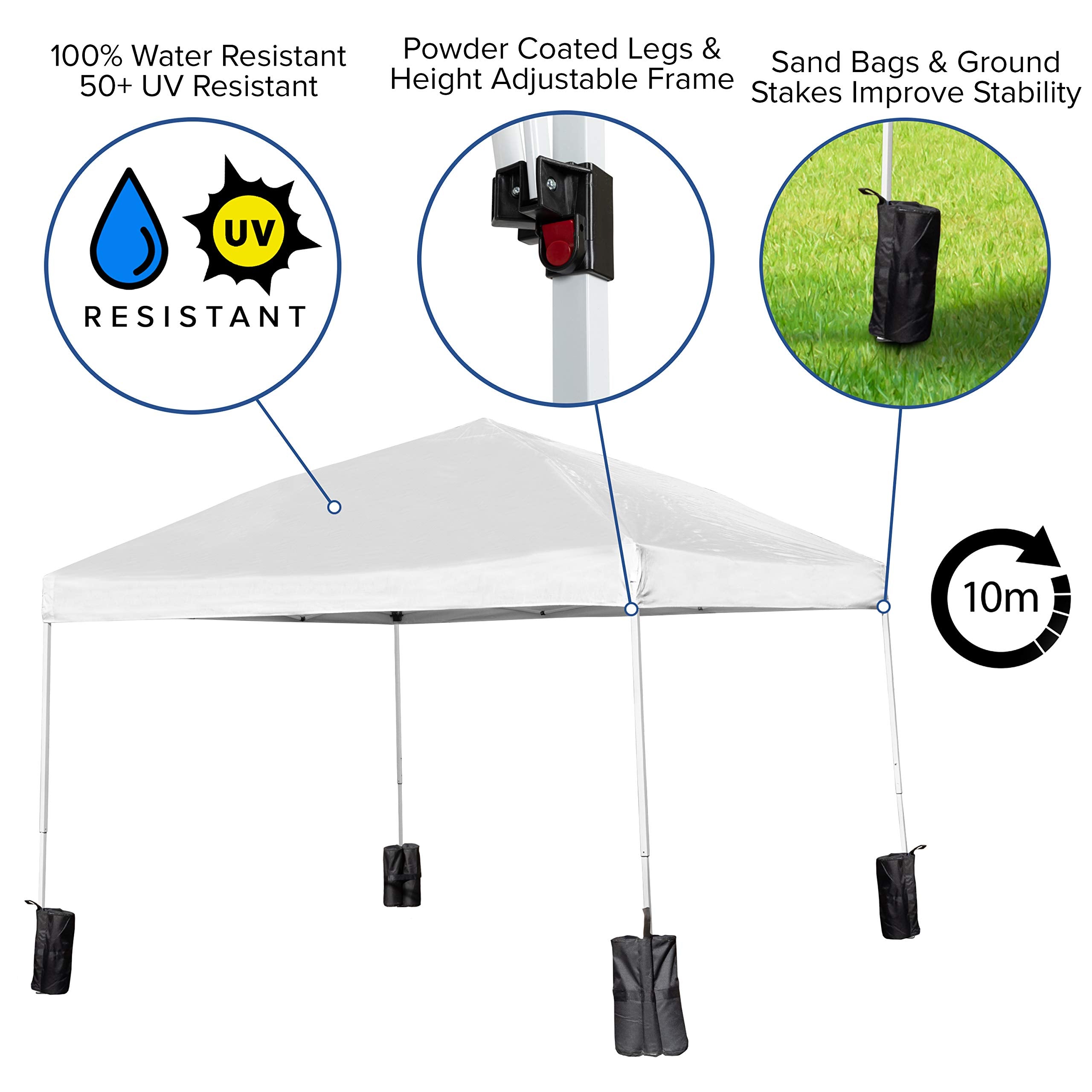 Flash Furniture Harris 10'X10' White Pop Up Event Straight Leg Canopy Tent With Sandbags And Wheeled Case