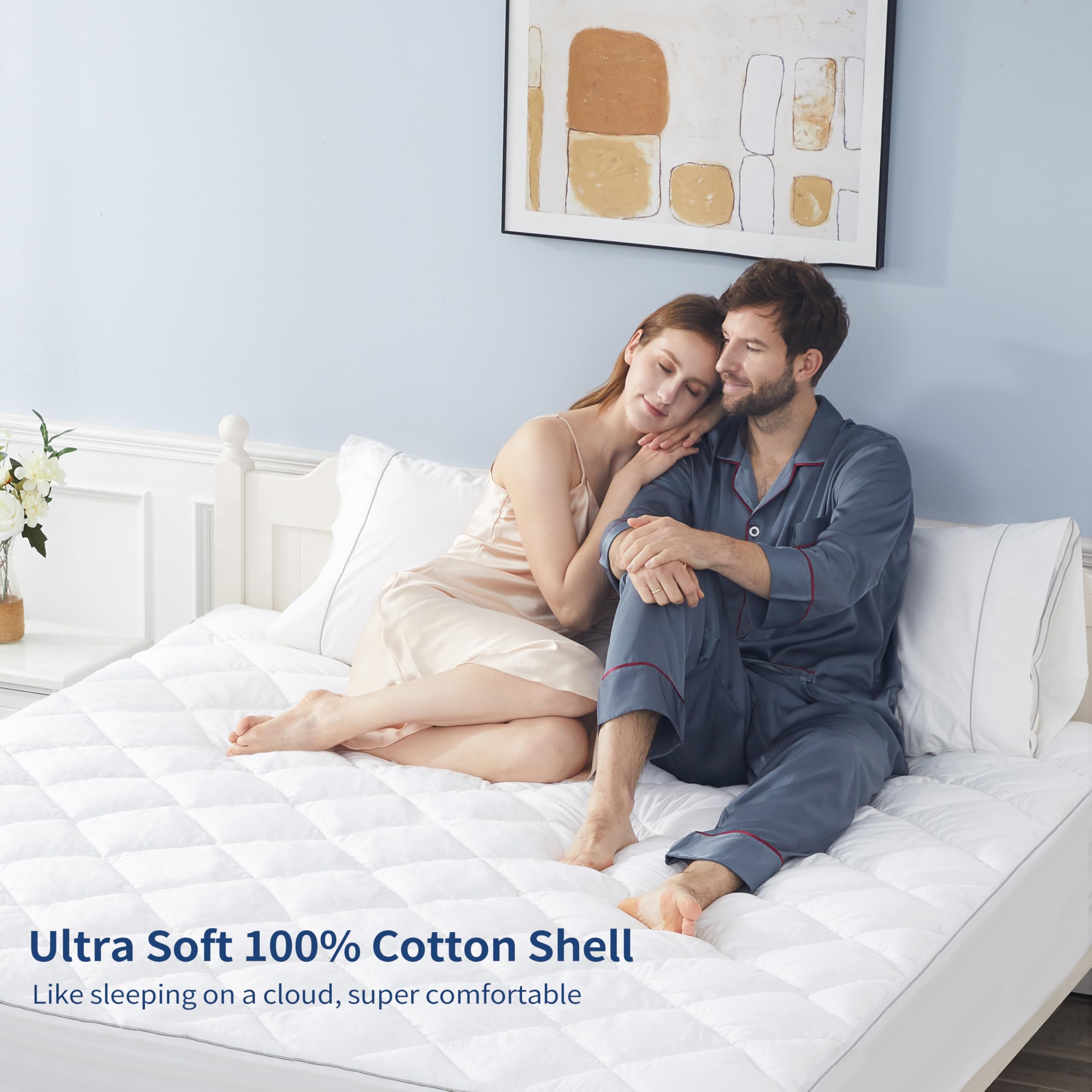 Sunflower King Mattress Pad Cover, Cotton Mattress Cover Hypoallergenic, Extra Deep Pocket 18'-22' Quilted Mattress Protector King Size Thin Version, Soft Breathable And Noiseless