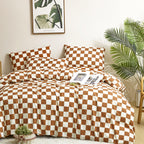 Clothknow Brown Beige Plaid Comforter Set Full 3Pcs Pumpkin Grid Bedding Comforter Sets Rust Comforter Full Size Soft Caramel Ch
