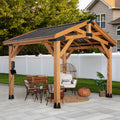 Backyard Discovery Norwood 12 Ft. X 10 Ft. Cedar Wood Gazebo Pavilion,Thermal Insulated Hard Top Steel Roof, Durable, Supports S