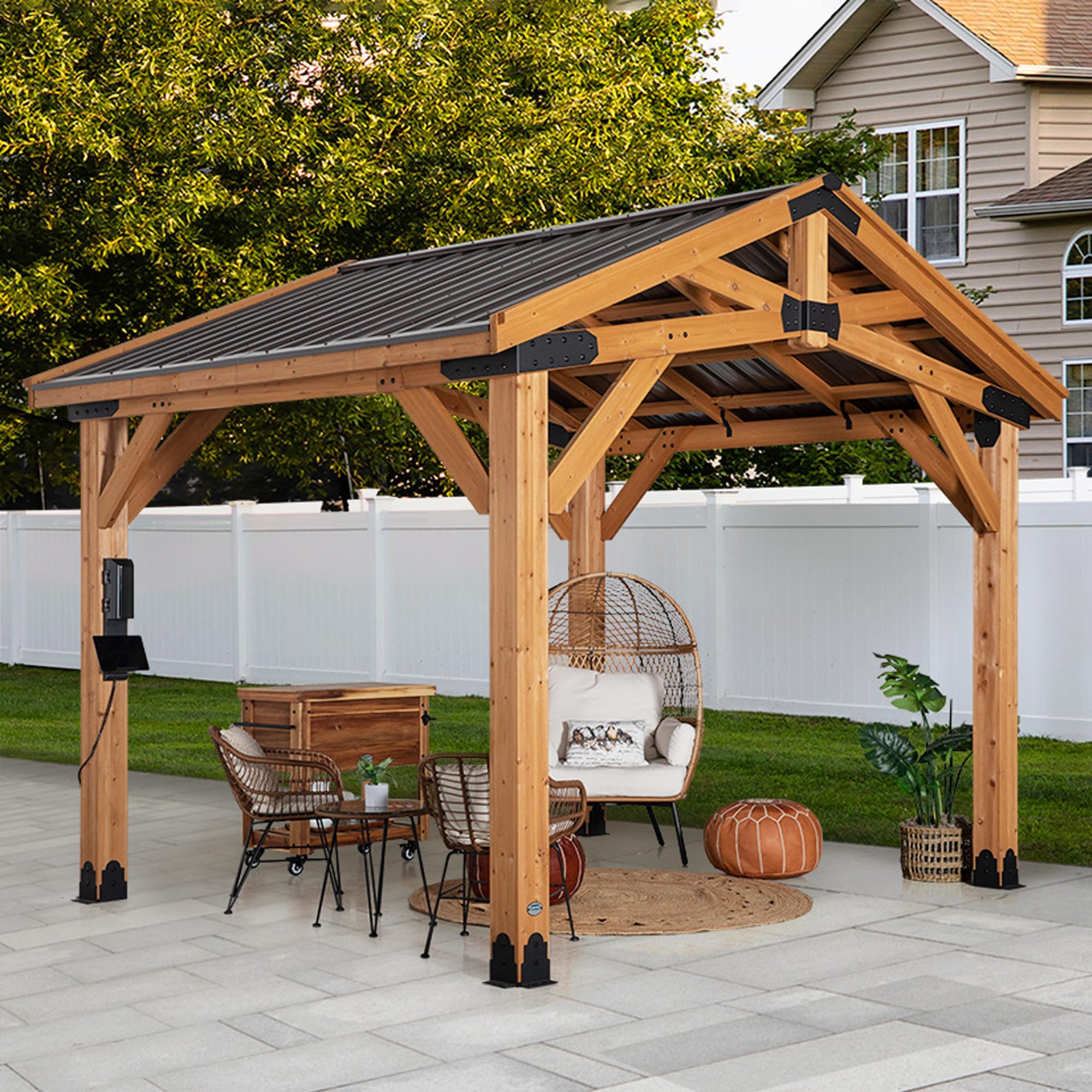 Backyard Discovery Norwood 12 Ft. X 10 Ft. Cedar Wood Gazebo Pavilion,Thermal Insulated Hard Top Steel Roof, Durable, Supports S