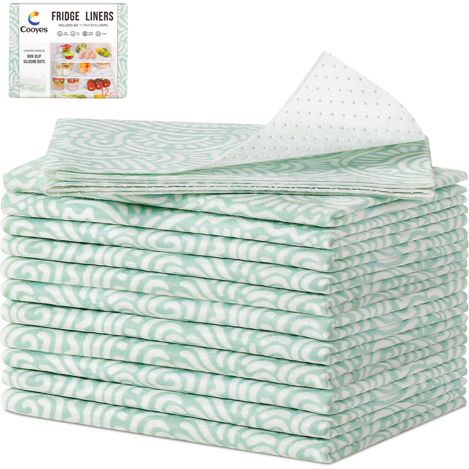Cooyes Non-Slip Refrigerator Liners for Shelves, 17.7    24, 12 Pack, Large Fridge Drawer & Shelf Liners for Kitchen Cabinets No