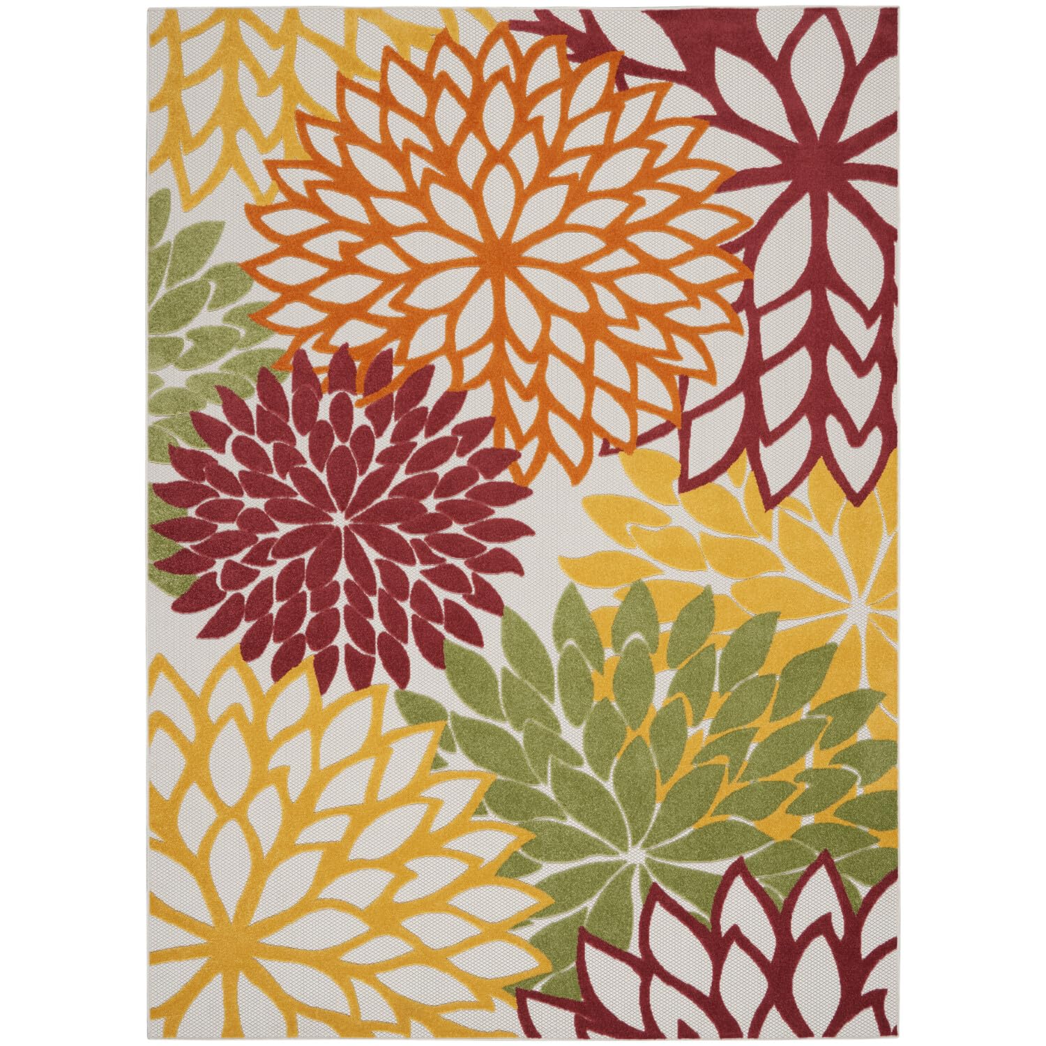 Nourison Aloha Indoor/Outdoor Red Multi Colored 9'6' X 13' Area Rug, Tropical, Botanical, Easy Cleaning, Non Shedding, Bed Room