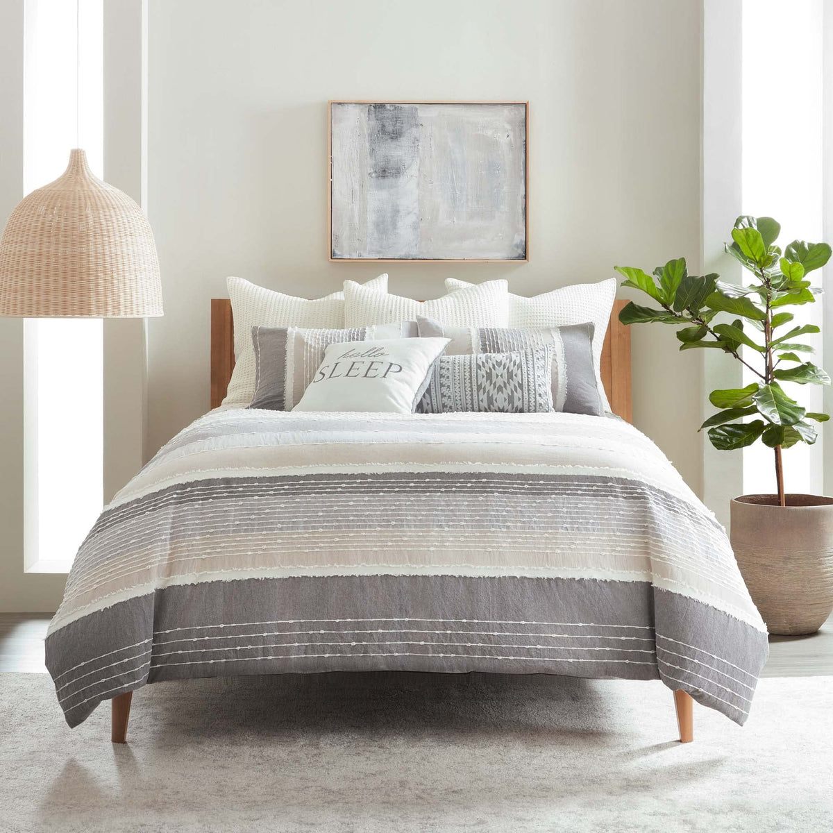 Levtex Home - Santander Comforter Set - King Comforter + Two King Pillow Cases - Grey, Beige, White - Jacquard - Comforter (106