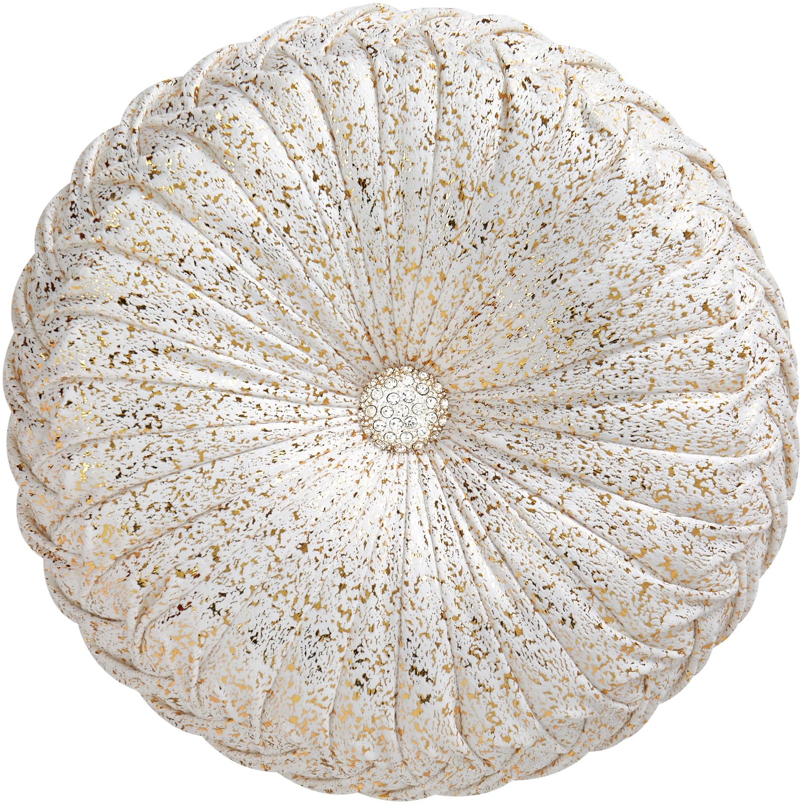 Eucior Round Throw Pillows,Gold And White Throw Pillows,Soft Spandex Velvet Fabric,Pumpkin Pleated Handmade White Round Velvet D
