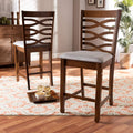 Baxton Studio Lanier Modern and Contemporary Grey Fabric Upholstered Walnut Brown Finished 2-Piece Wood Counter Height Pub Chair Set