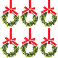 Yilloog 6 Pcs Christmas Kitchen Cabinet Wreaths Decorative Boxwood Wreaths with Ribbon Artificial Greenery Farmhouse Wreaths for