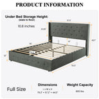 Sha Cerlin Full Size Lift Up Storage Bed/Button Tufted Wingback Headboard/Hydraulic Storage/Upholstered Platform Bed Frame/No Box Spring Needed/Wood Slats Support/Dark Grey
