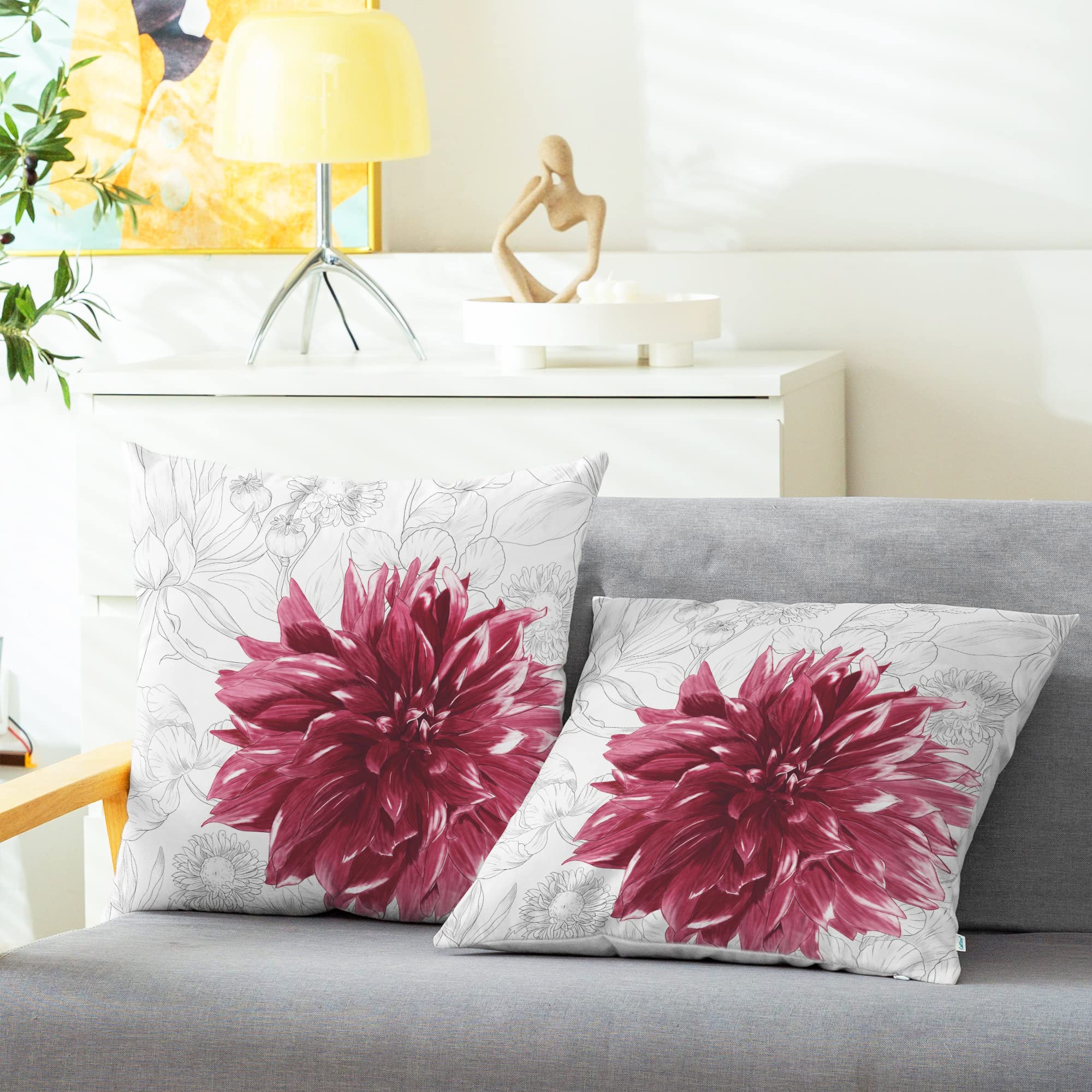 Calitime Throw Pillow Cases Pack Of 2 Cozy Fleece Colorful Dahlia Flower Flora Background Decorative Cushion Covers For Couch Be